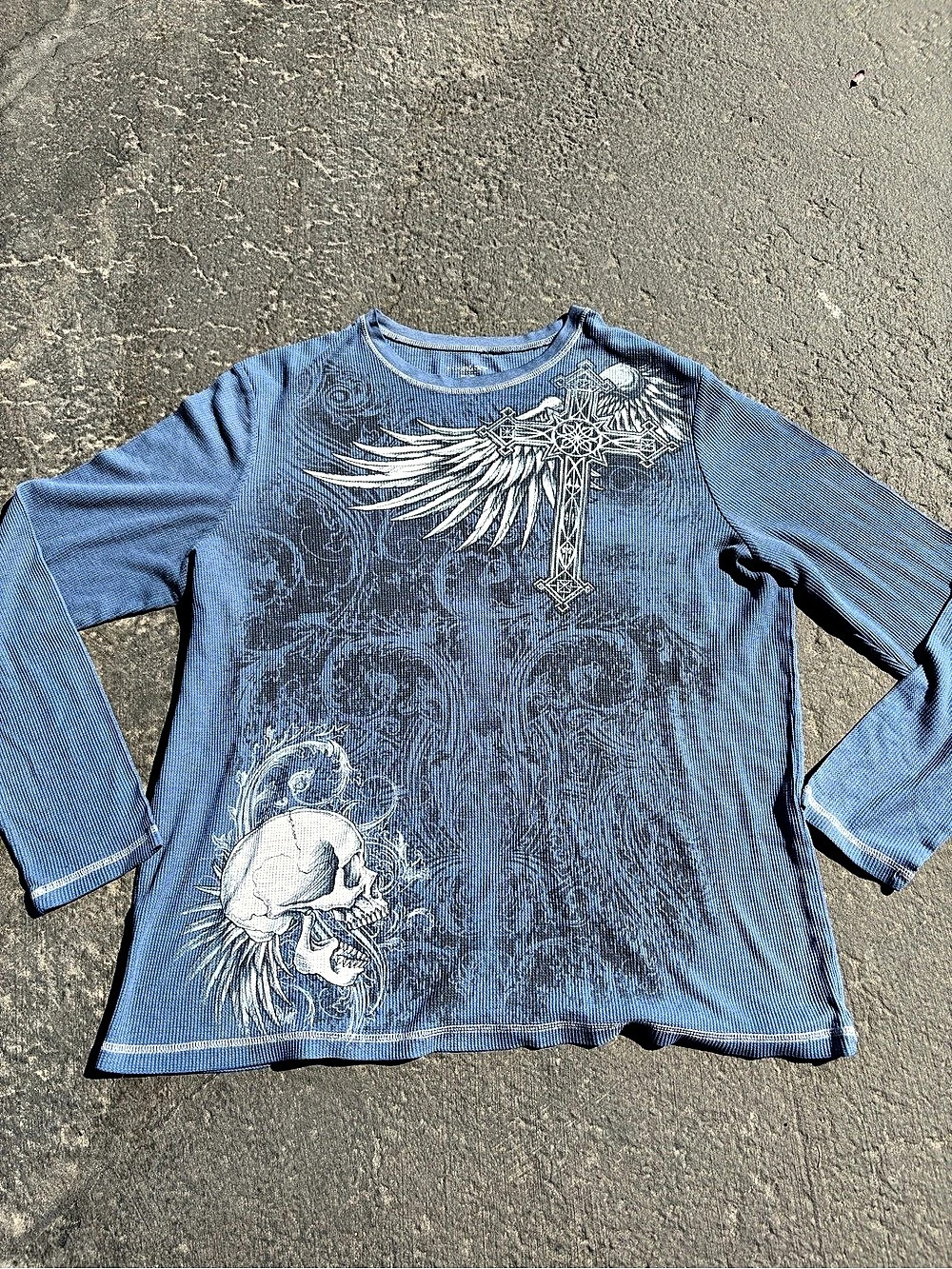 Y2K no boundaries Graphic Long Sleeve Tee in Blue Size 2XL